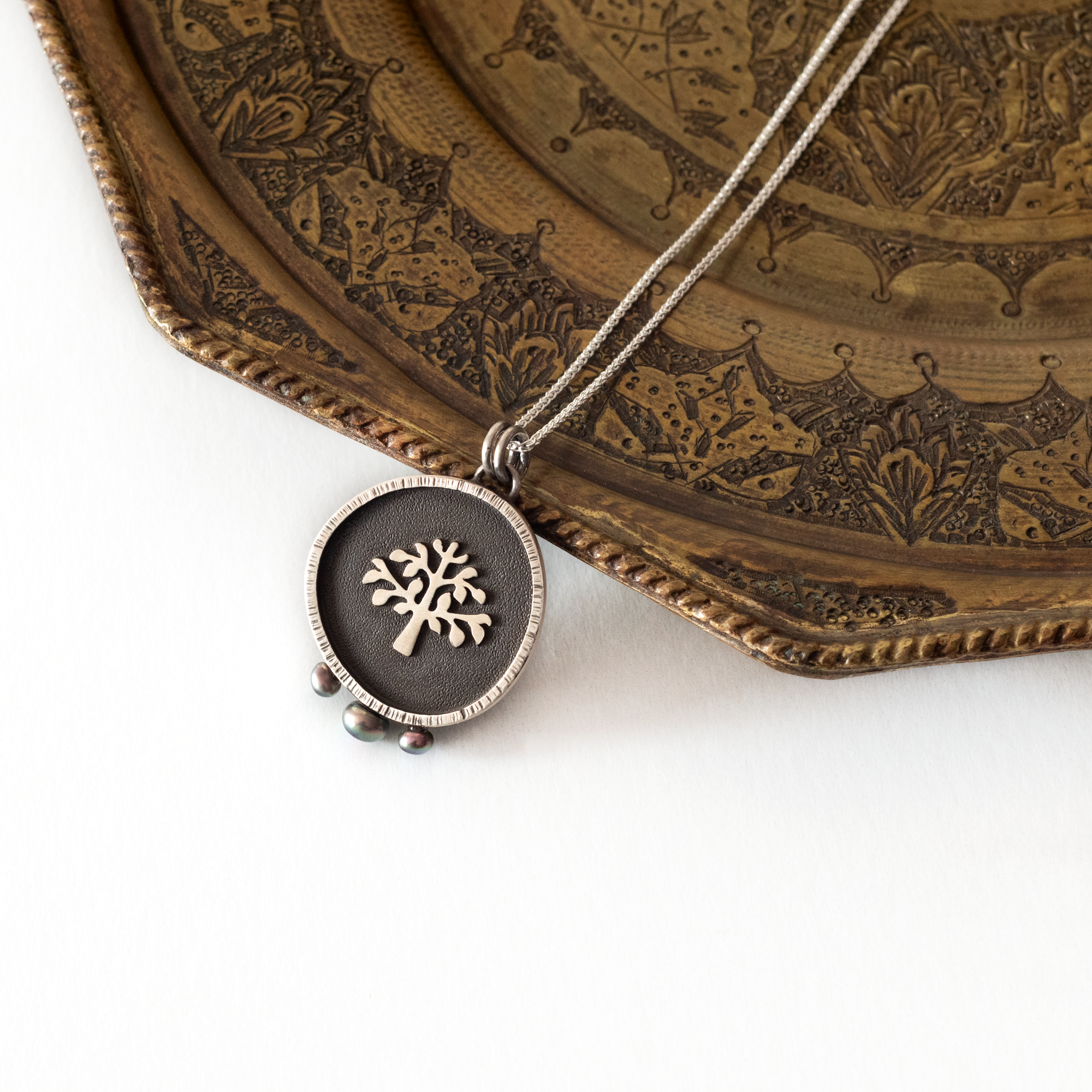 Tree of Life Necklace with Dark Pearls