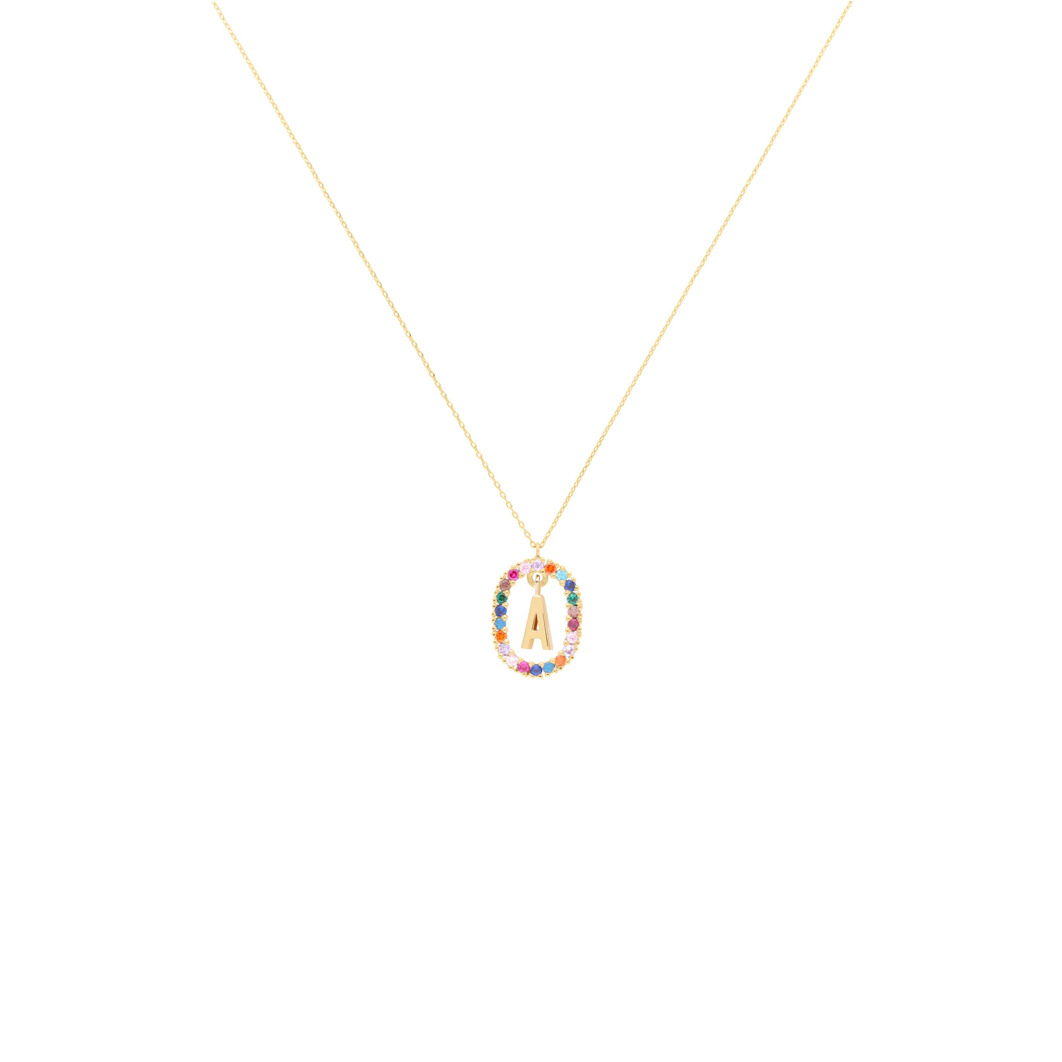 Initial Charm Rainbow Necklace