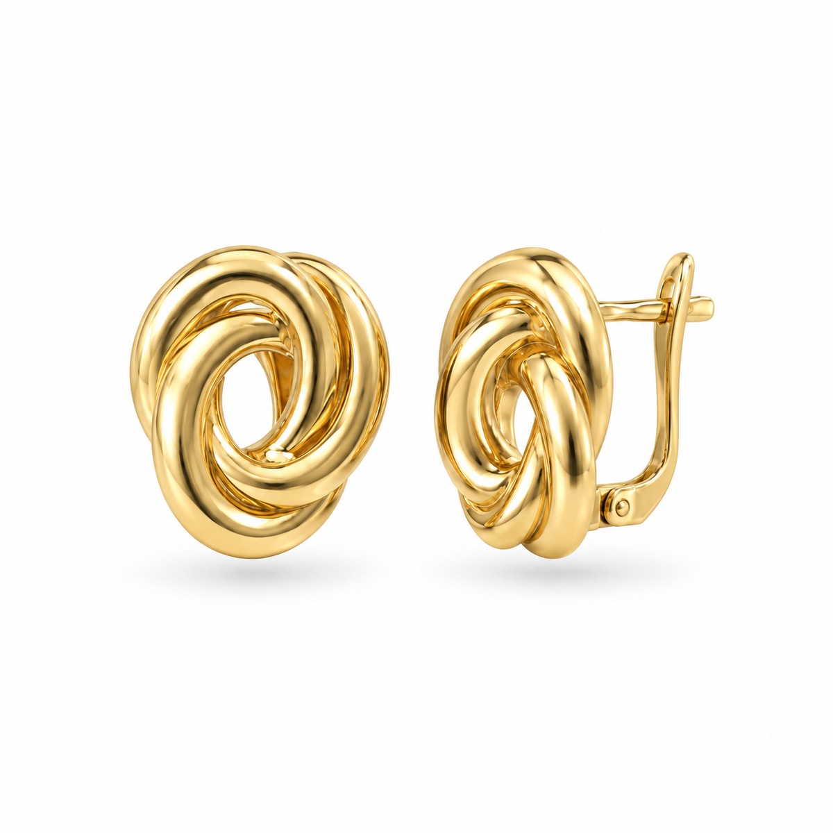 18K yellow gold Aurelia Knot Earrings on a white background