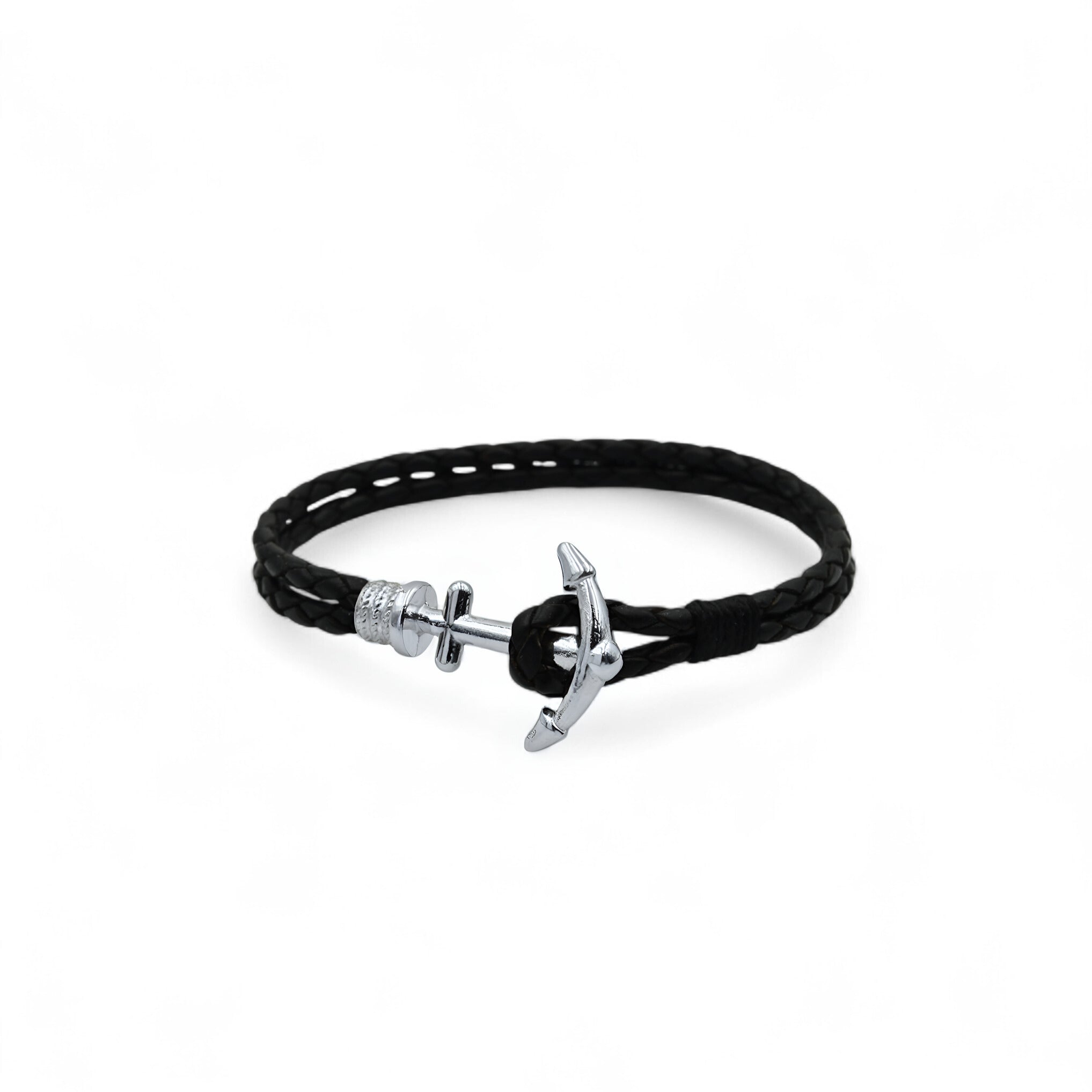 Black Leather Anchor Bracelet