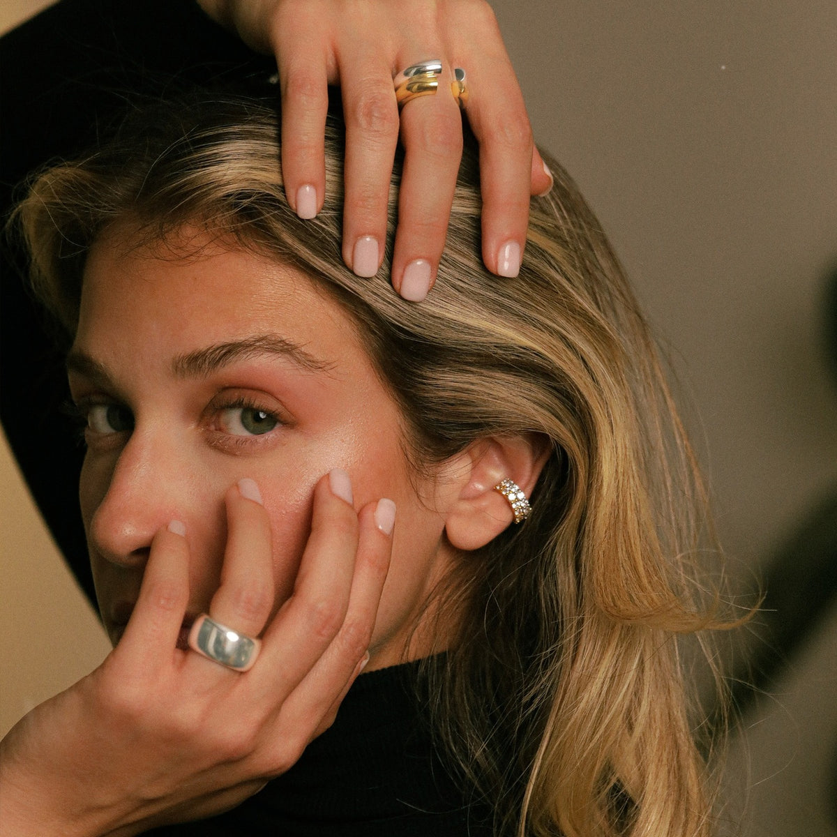 Charlotte Ear Cuff styled in an editorial portrait