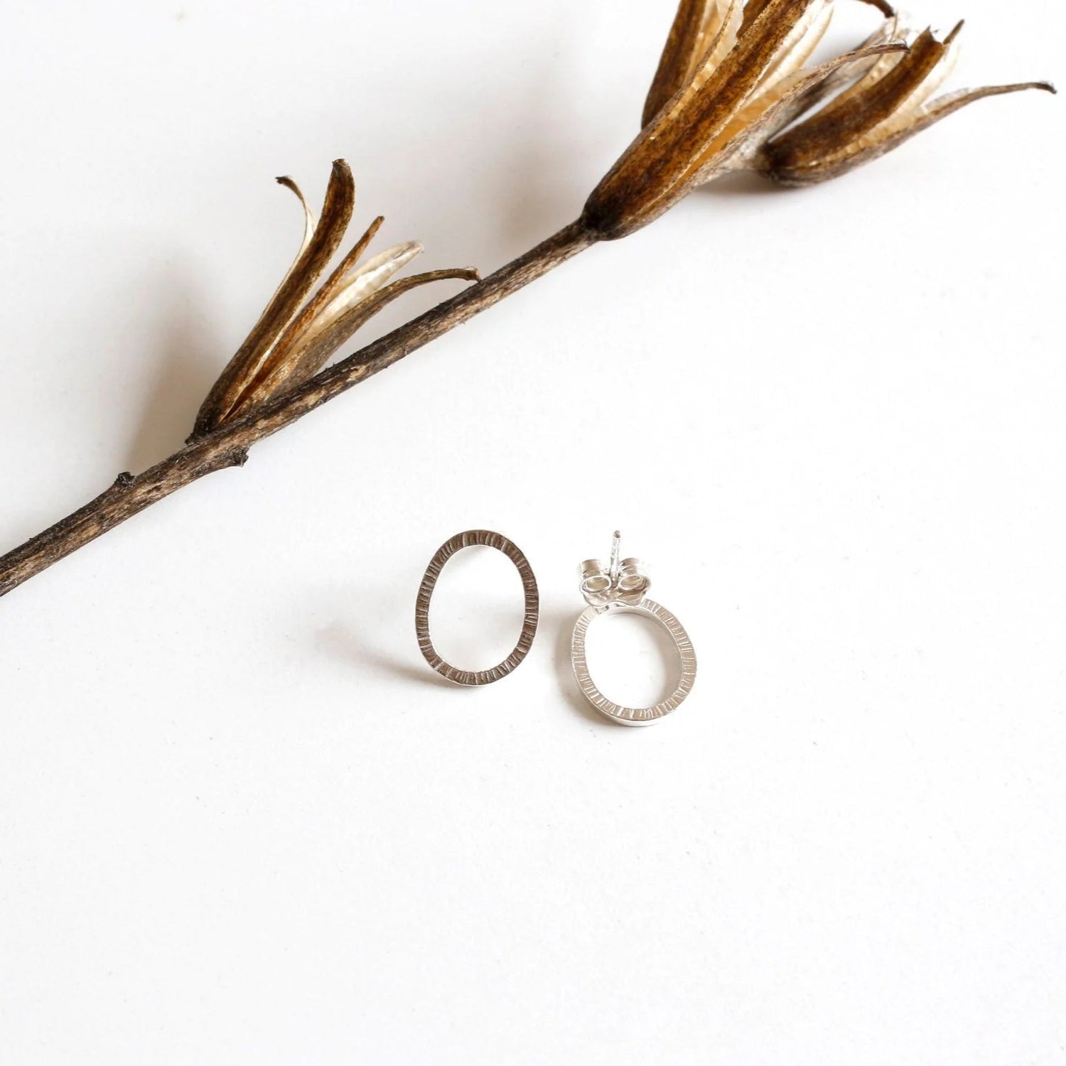 Oval Silver Stud Earrings