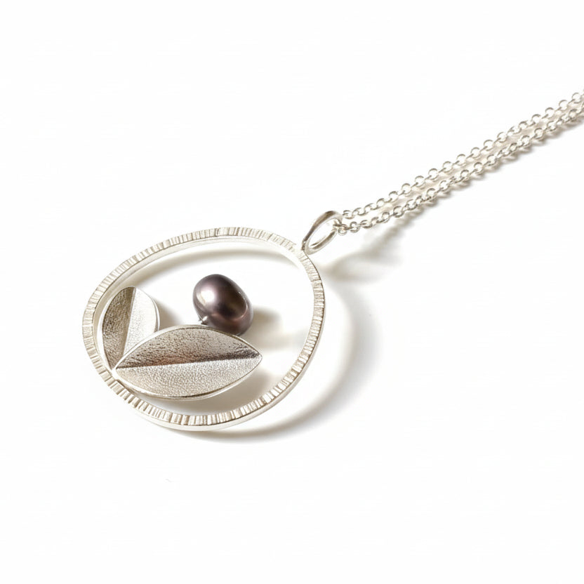 Floral Silver Necklace with Pearl