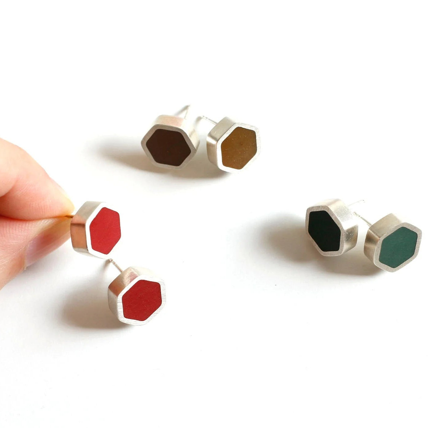 Sterling Silver Hexagon Stud Earrings - Earrings - Kia Concept Store