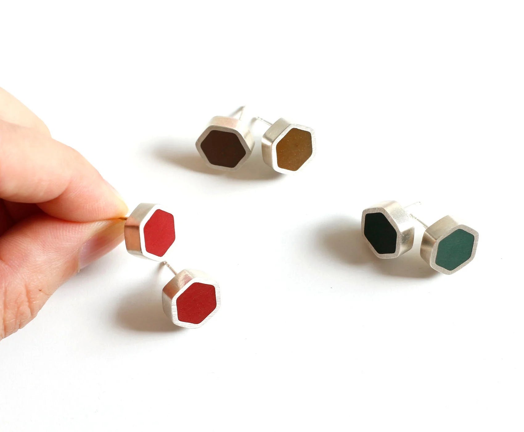 Sterling Silver Hexagon Stud Earrings - Earrings - Kia Concept Store