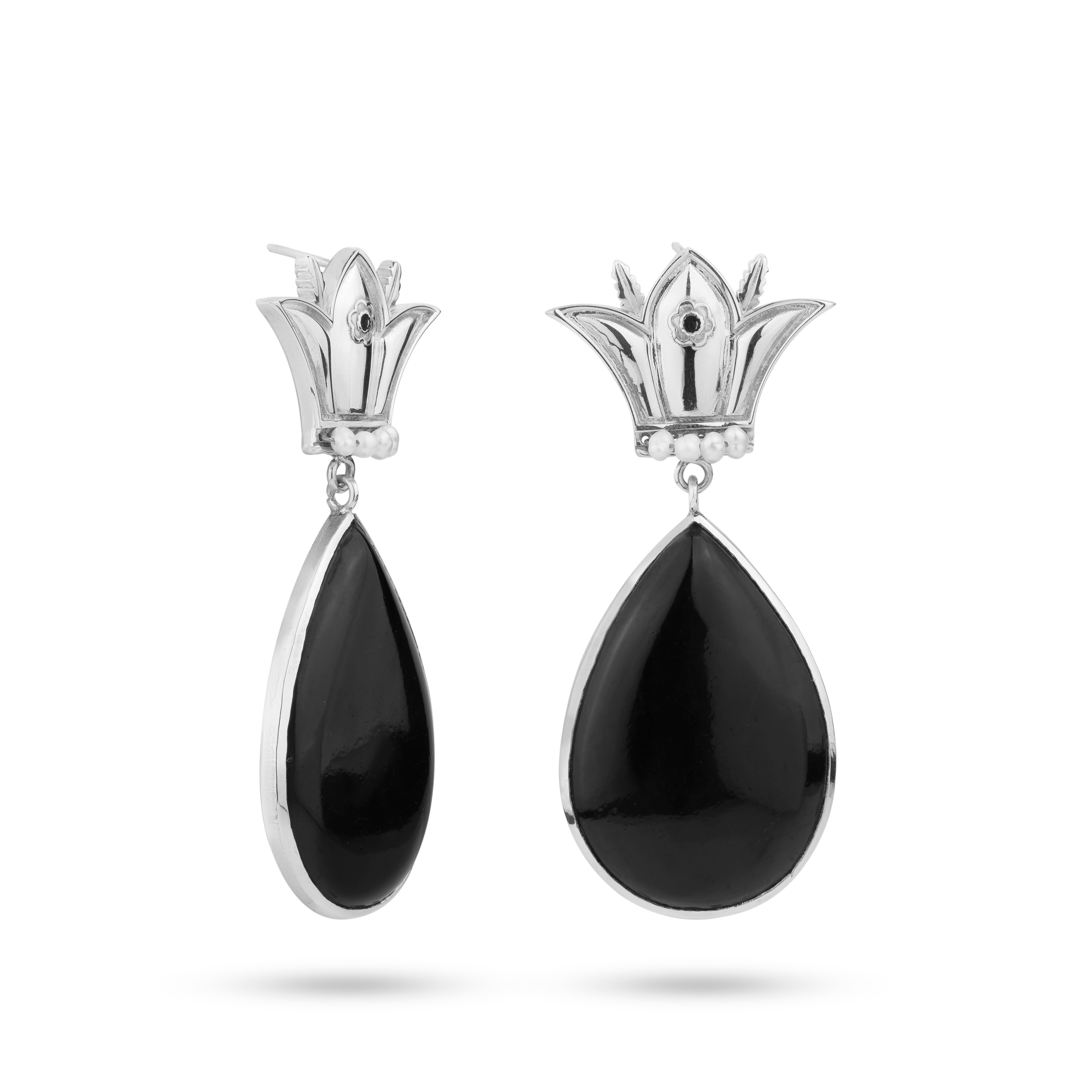 Onyx Crown Drop Earrings