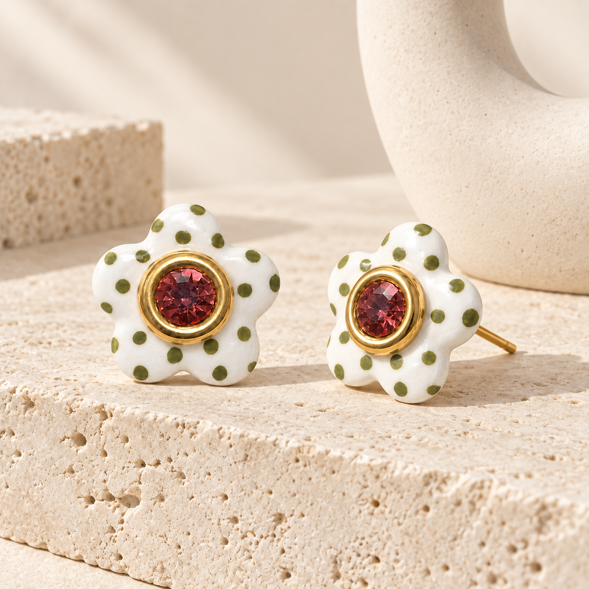 Siena Bloom Studs styled on ivory travertine