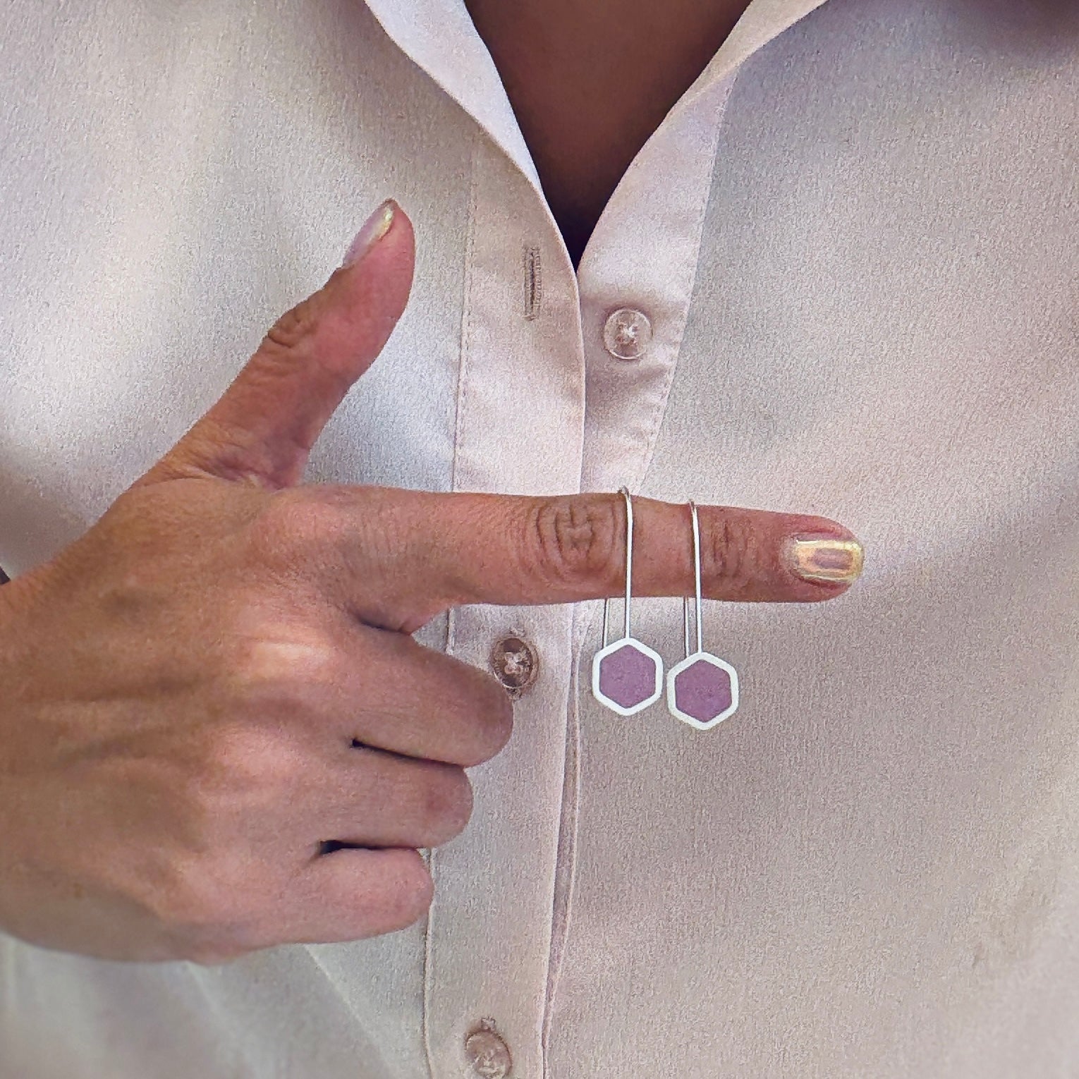 Silver Hexagon Earrings - Earrings - Kia Concept Store