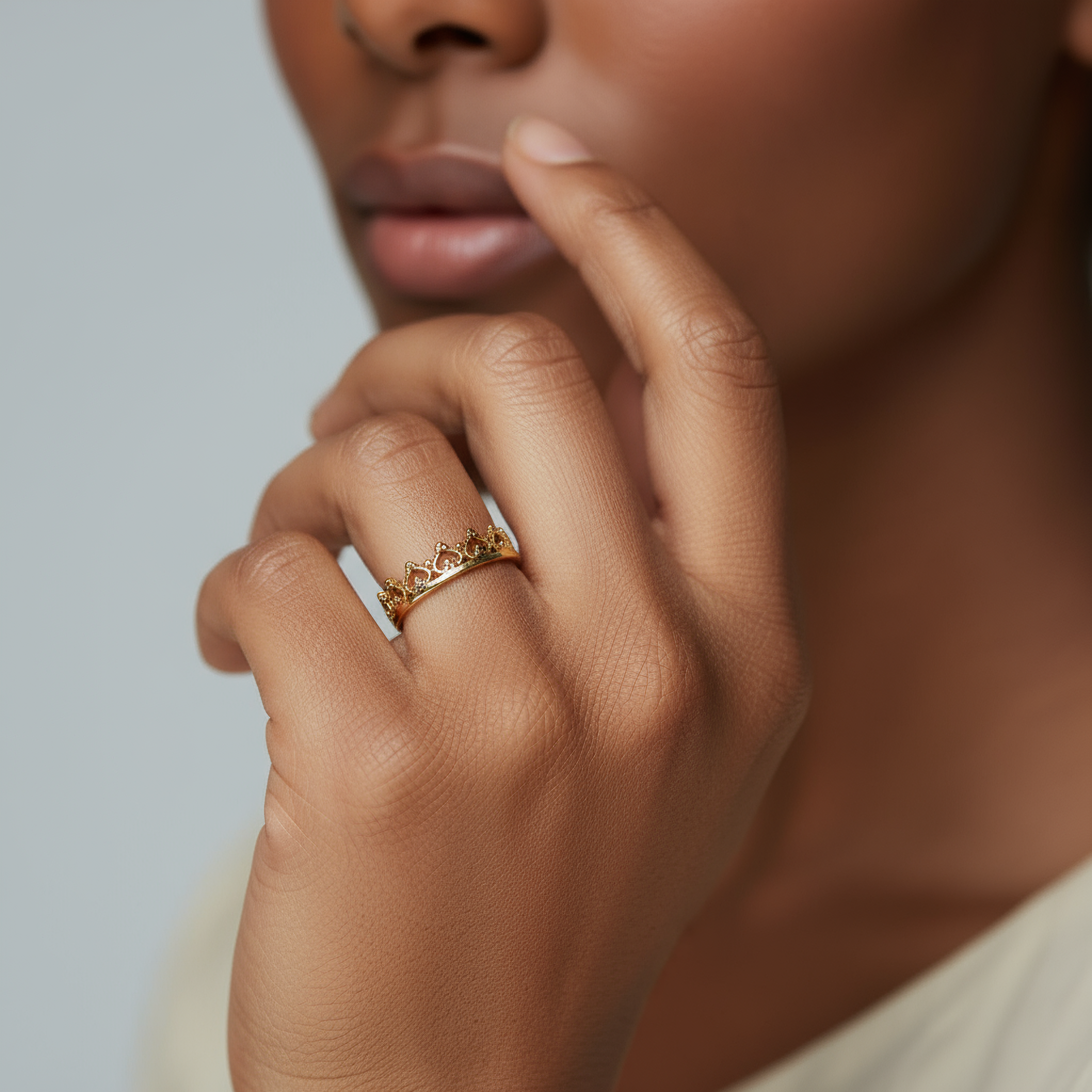 18K Gold Crown Pinky Ring