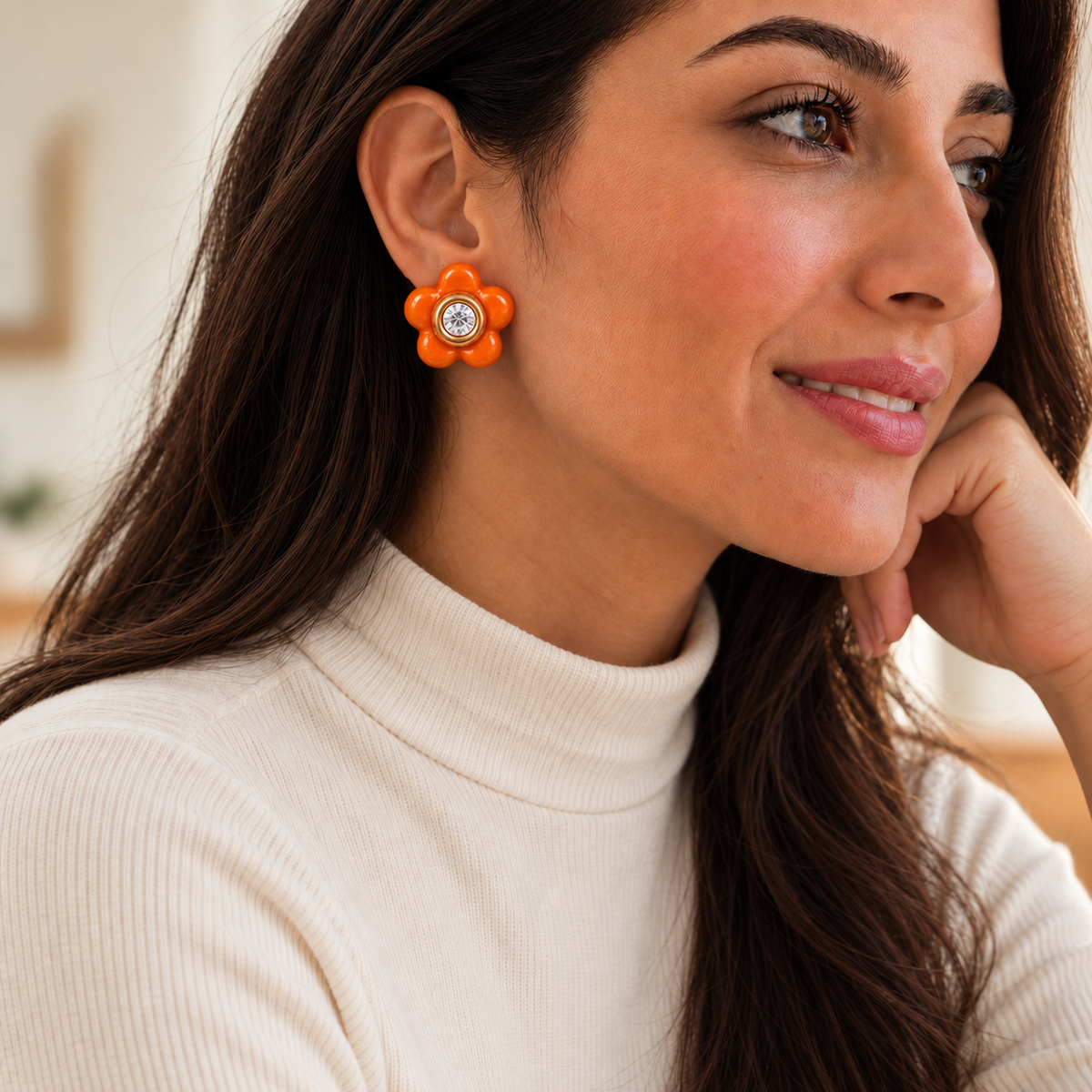 Valencia Bloom Studs worn on model